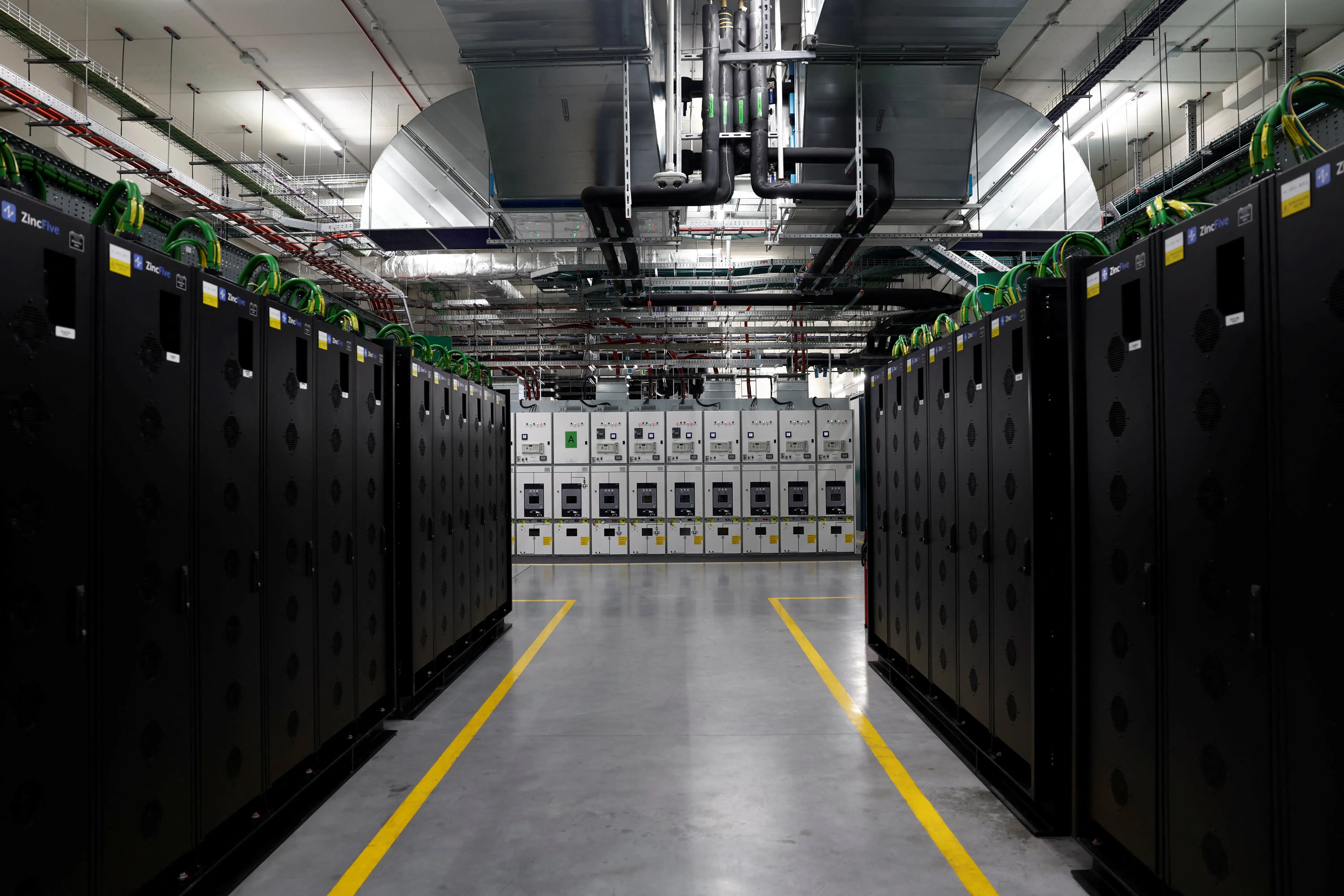 Battery banks installed at the Merlin Edged Data Centre Bilbao-Arasur, in Rivabellosa, Spain, June 23, 2026.